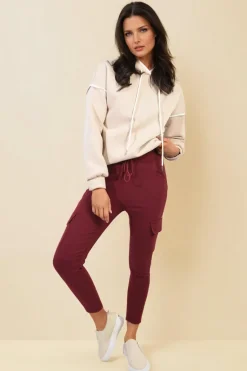 Wine Isabel Drawstring Waist Cargo Trouser<IKRUSH Online