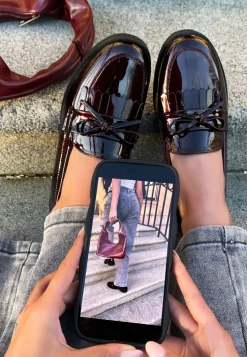 Wine Janelle Bow Detail Flatform Slip On Loafer Shoes<IKRUSH Sale