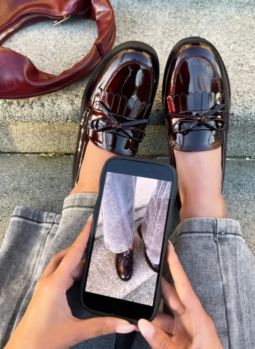 Wine Janelle Bow Detail Flatform Slip On Loafer Shoes<IKRUSH Sale