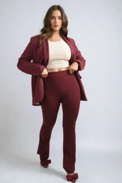 Wine Jessica High Waisted Flare Leg Trouser<IKRUSH Clearance