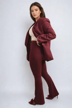 Wine Jessica High Waisted Flare Leg Trouser<IKRUSH Clearance