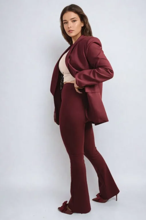 Wine Jessica High Waisted Flare Leg Trouser<IKRUSH Clearance