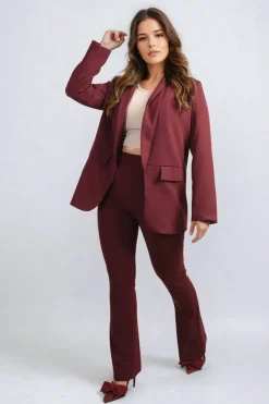 Wine Jessica High Waisted Flare Leg Trouser<IKRUSH Clearance