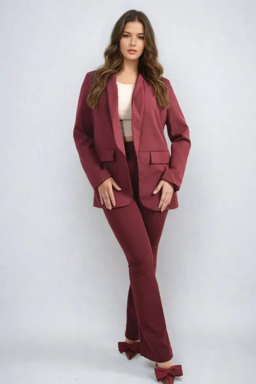 Wine Jessica High Waisted Flare Leg Trouser<IKRUSH Clearance