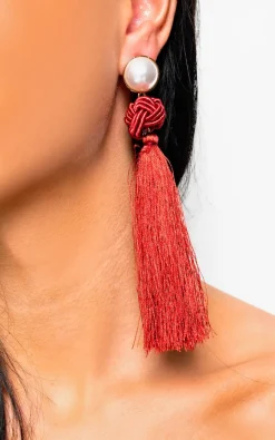 Wine Lolita Tassel Drop Earrings<IKRUSH Hot