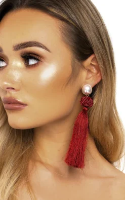 Wine Lolita Tassel Drop Earrings<IKRUSH Hot