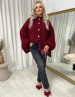 Wine Marcela Oversized Chunky Knitted Top<IKRUSH Fashion