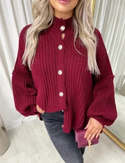 Wine Marcela Oversized Chunky Knitted Top<IKRUSH Fashion