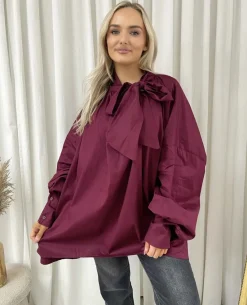 Wine Margaret Oversized Tie-Neck Top<IKRUSH Outlet