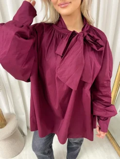 Wine Margaret Oversized Tie-Neck Top<IKRUSH Outlet