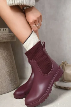 Wine Marley Slip On Platform Ankle Boots<IKRUSH Sale