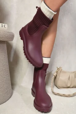 Wine Marley Slip On Platform Ankle Boots<IKRUSH Sale