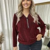 Wine Pamela Front Zip Detail Glitz Top<IKRUSH Sale