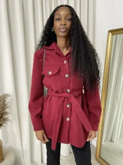 Wine Quinn Belted Shacket<IKRUSH Sale