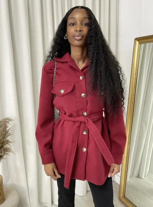 Wine Quinn Belted Shacket<IKRUSH Sale