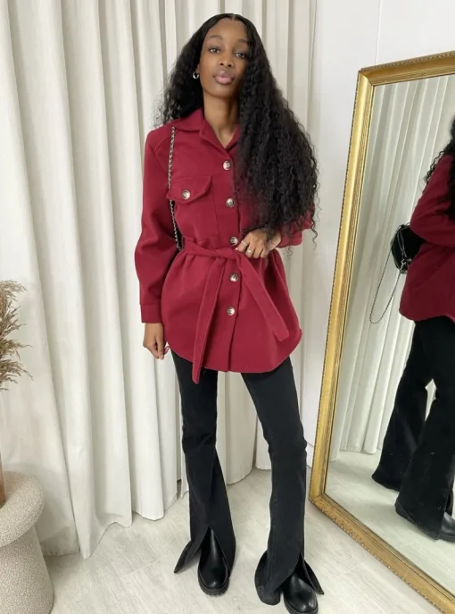 Wine Quinn Belted Shacket<IKRUSH Sale