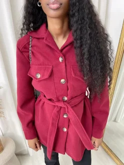 Wine Quinn Belted Shacket<IKRUSH Sale