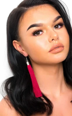 Wine Rita Tassel Earrings<IKRUSH Sale
