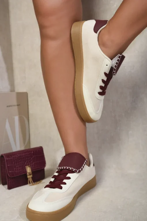Wine Rosalie Lace Up Low Top Trainers<IKRUSH Clearance