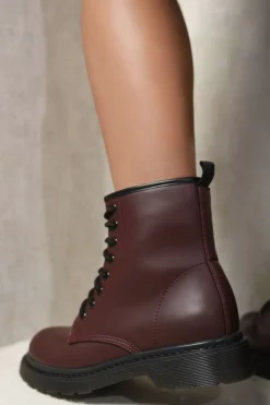Wine Rylee Lace-Up Platform Ankle Boots<IKRUSH Outlet