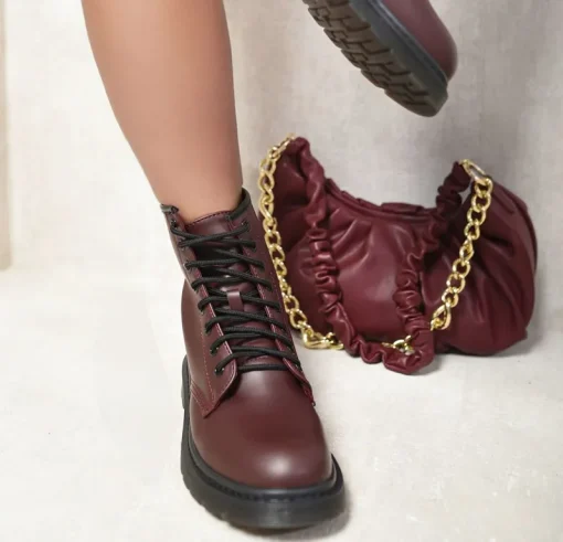 Wine Rylee Lace-Up Platform Ankle Boots<IKRUSH Outlet