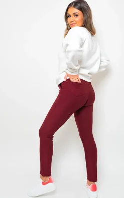 Wine Selene Wide Waistband Trouser with Front Pockets<IKRUSH Best