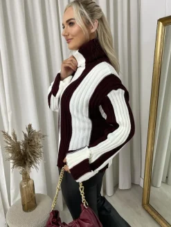 Wine Shanna Roll Neck Stripe Knitted Jumper<IKRUSH Hot