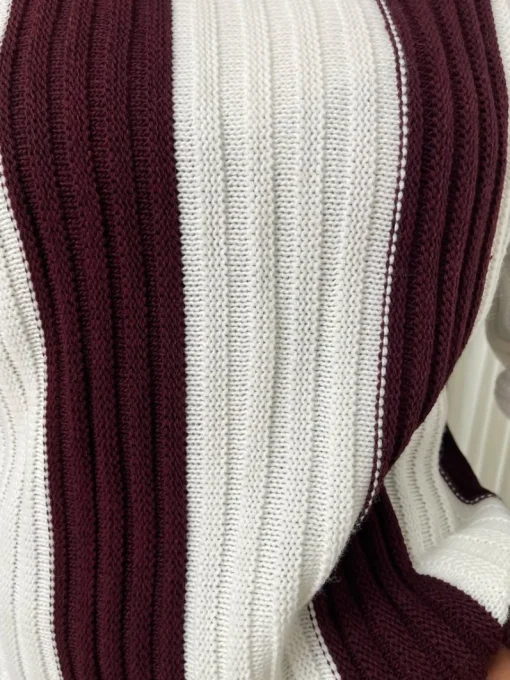Wine Shanna Roll Neck Stripe Knitted Jumper<IKRUSH Hot