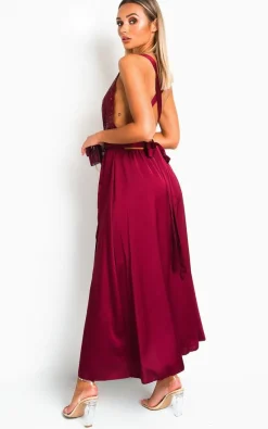 Wine Stephanie Backless Sequin Midi Dress<IKRUSH Online