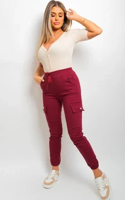 Wine Sylvie Pocket Side Cargo Trouser<IKRUSH Fashion