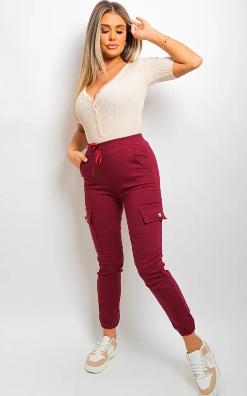 Wine Sylvie Pocket Side Cargo Trouser<IKRUSH Fashion