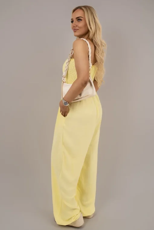 Yellow Blythe Strapless Shirred Bandeau Wide Leg Jumpsuit<IKRUSH Discount