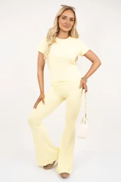 Yellow Brielle Short Sleeve T Shirt and Flared Leggings Co-ord Set<IKRUSH New