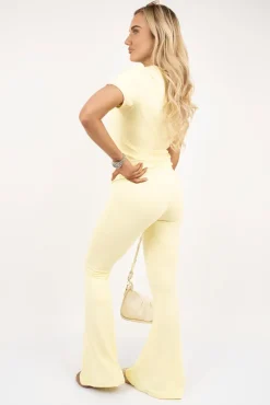 Yellow Brielle Short Sleeve T Shirt and Flared Leggings Co-ord Set<IKRUSH New
