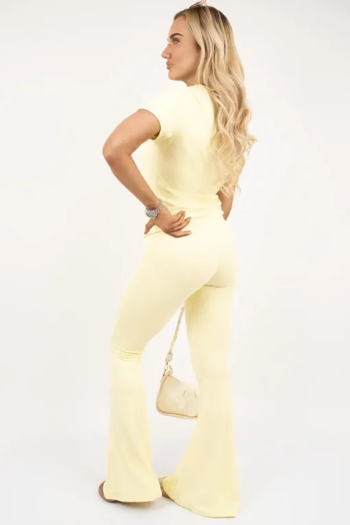 Yellow Brielle Short Sleeve T Shirt and Flared Leggings Co-ord Set<IKRUSH New