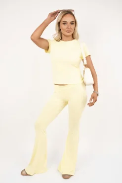 Yellow Brielle Short Sleeve T Shirt and Flared Leggings Co-ord Set<IKRUSH New