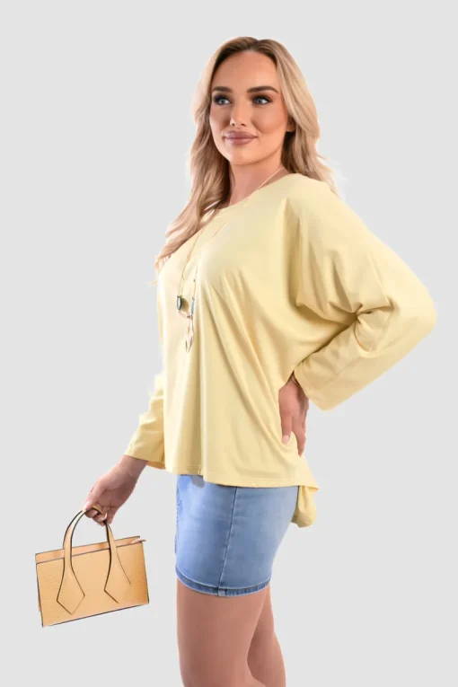 Yellow Emmy Casual Long Sleeve Loose Fit Top<IKRUSH Outlet