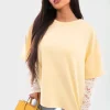 Yellow Jessie Oversized Long Sleeve Lace Detail Top<IKRUSH Online