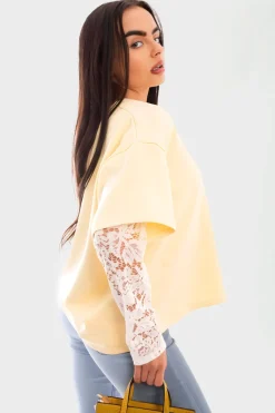 Yellow Jessie Oversized Long Sleeve Lace Detail Top<IKRUSH Online