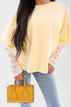 Yellow Jessie Oversized Long Sleeve Lace Detail Top<IKRUSH Online