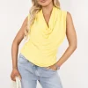 Yellow Lourdes Sleeveless Cowl Neck Drape Top<IKRUSH New