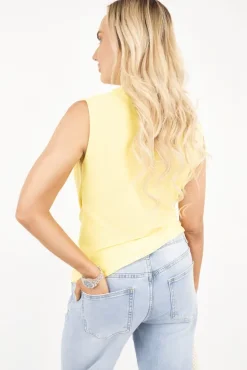 Yellow Lourdes Sleeveless Cowl Neck Drape Top<IKRUSH New