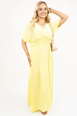Yellow Meissa V Neck Short Sleeve Maxi Dress with Shirred Waist<IKRUSH Discount